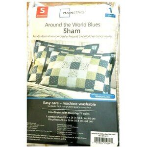 Mainstays Around The World Sham Blues Yellow Standard (1) 20in x 26in Sealed
